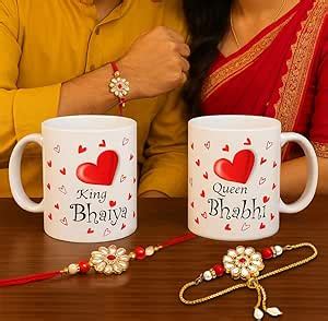 Buy CraftVatika Bhaiya Bhabhi Rakhi Mug Gift Combo for Brother Bhabhi ...