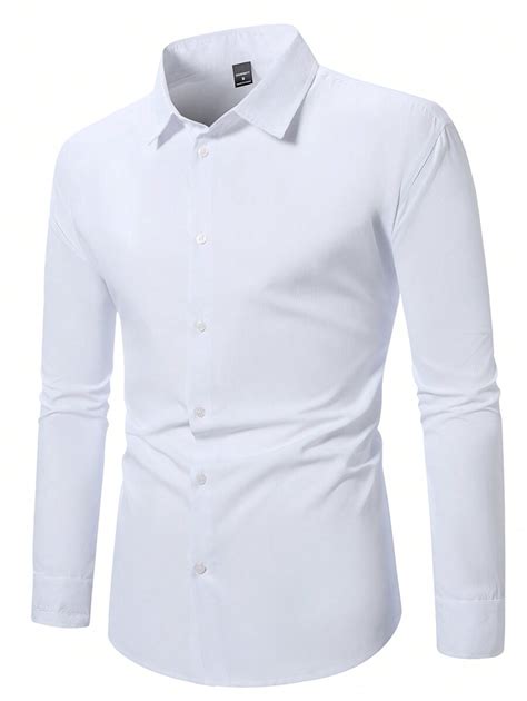 Manfinity Mode Camisa de manga comprida com botões sólidos para homens ...