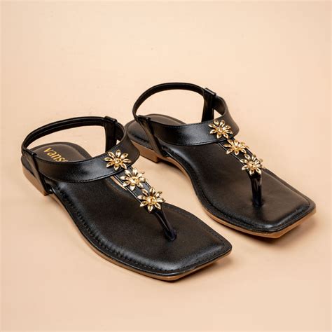 Three gold flowers flat sandals – Vanson - Shop Footwear & Bags for Women