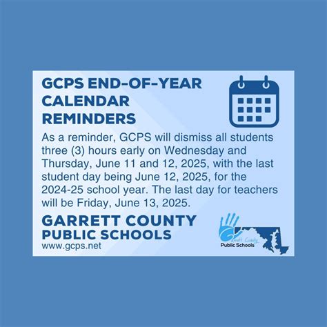 GCPS End-of-Year Calendar Reminders | Deep Creek Times
