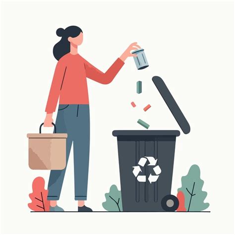 Vector of people throwing rubbish into a rubbish box in a flat design ...
