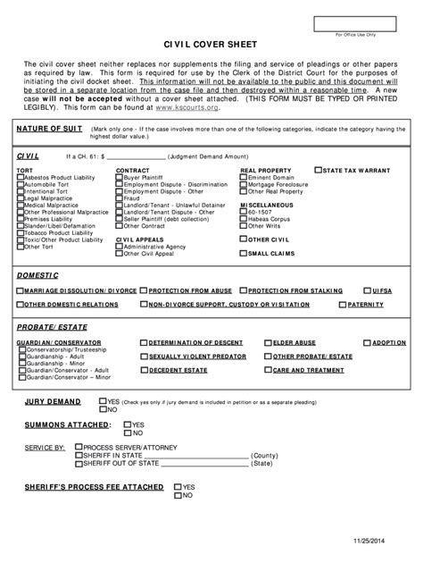 2014-2026 Form KS Civil Cover Sheet - Fill Out, Sign & Share Online ...