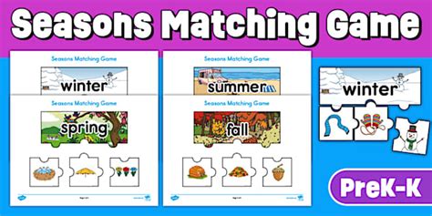 * NEW * Seasons Matching Game for PreK-K
