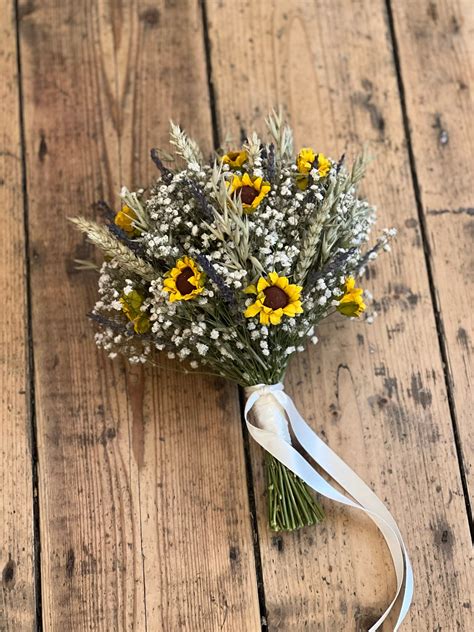 Dried flower bouquet sunflower wedding bouquet sunflower wedding ...