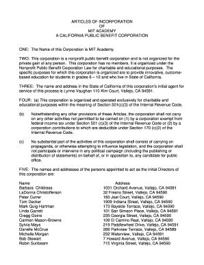 Fillable Online mitacademy MITA - Articles of Incorporation copydoc ...