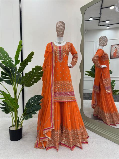Readymade Orange flared Sharara set women – 24th Spoke