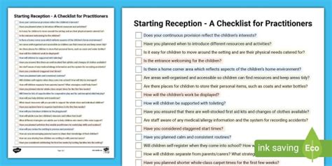 Getting Ready for Reception - A Checklist for Practitioners