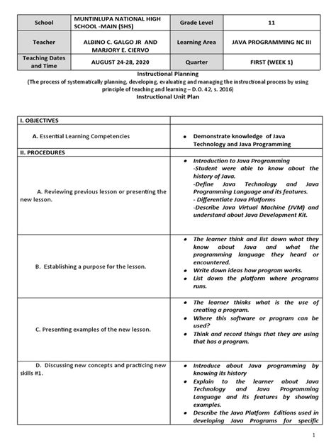 Image result for IUP Lesson Plan Example