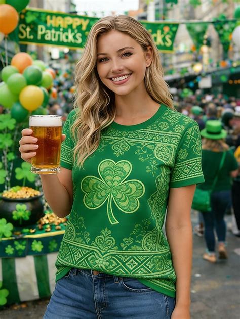 St. Patrick's Day Women's T Shirt Print Graphic Shamrock Stylish ...