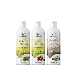 Buy Glowrima 100% Pure Sesame Oil & Jojoba Oil & Castor Oil 60ML Combo ...