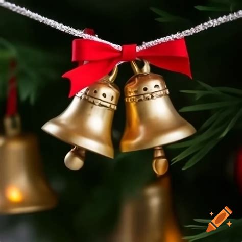 Two golden Christmas bells with red bow decoration on Craiyon