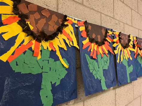 Beautiful torn paper sunflowers | Fall art projects, Elementary art ...