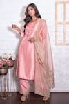 Buy Pink Russian Silk Embroidery Dori Round Kurta Set With Dupatta For ...