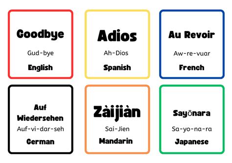 Printable Language Flash Cards for Children Learn How to Say Goodbye in ...