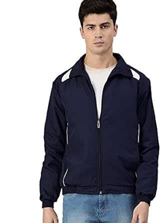 Buy Unsully Men's Striped Wind Cheater Jacket (Navy Blue with White ...