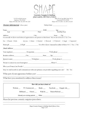 Fillable Online Medical Health History Intake Form 2018.docx Fax Email ...