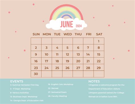 Free Printable 2025 Vertical Calendar June Cute