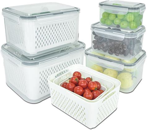 Amazon.com: GraateHearrt Fruit Vegetable Storage Containers 5 pack airtight locking lids 100% ...