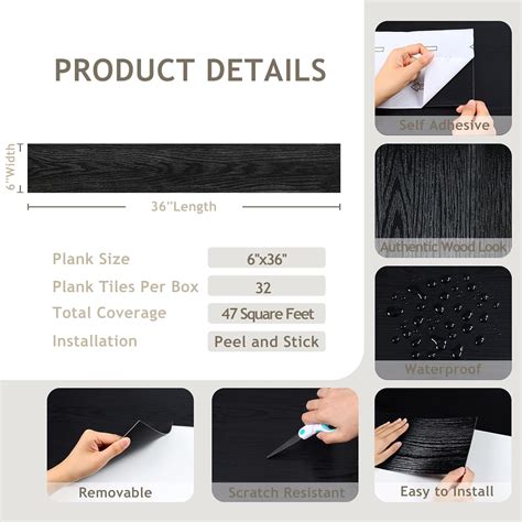 VEELIKE Black Vinyl Plank Flooring 6''x36'' – Veelike