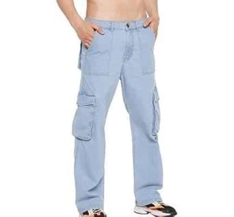 Buy Men's Loose Mid Rise Baggy Fit Washed Cargo Jeans with 6 Pockets ...