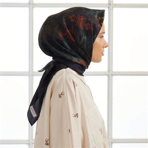 Purple Blue Tropical Patchwork Patterned Twill Silk Scarf | Ipekevi