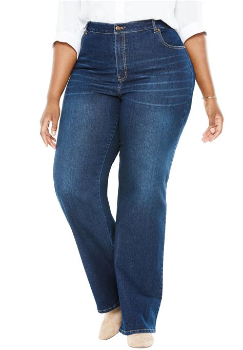 Woman Within Plus Size Petite Stretch Denim Wide-Leg Five-Pocket Jeans ...