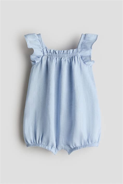 Light blue Linen romper suit for kids | H&M IN
