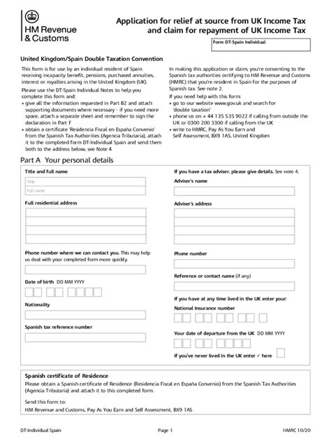 UK HMRC DT-Individual Spain Form - Fill Online, Printable, Fillable ...