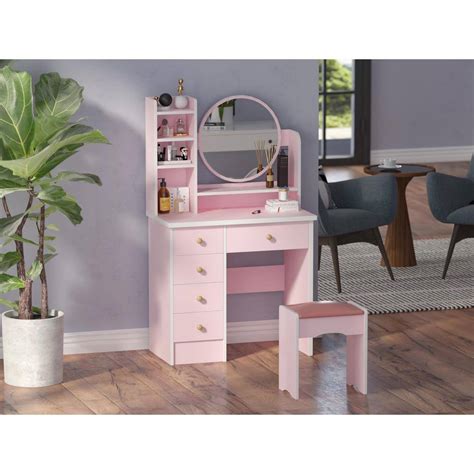 5-Drawers Pink Makeup Vanity Dressing Table Set with India | Ubuy