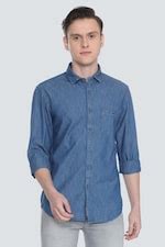 Buy Men Blue Super Slim Fit Solid Full Sleeves Casual Shirt Online ...