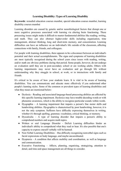 Image result for Types of Learning Disability