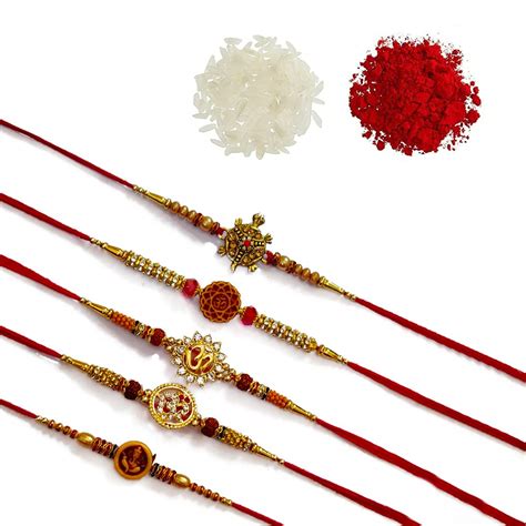 Buy DMS RETAIL Combo of 5 Different Pattern Rakhi for Men Bhaiya Bhabhi ...