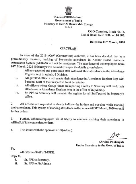Bio-metric Attendance will not be mandatory from 09/03/2020 until ...