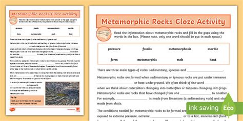 KS2 Metamorphic Rocks Cloze Activity (teacher made)