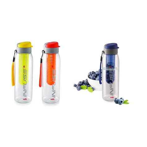 Cello Infuse Plastic Water Bottle Set, 800ml, Set of 2, Yellow/Orange ...