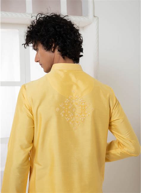 Yellow Embroidered Kurta set – Darshika Menswear