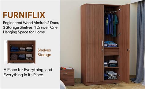 FURNIFLIX Wardrobe | Engineered Wood Almirah | Cupboard for Clothes ...