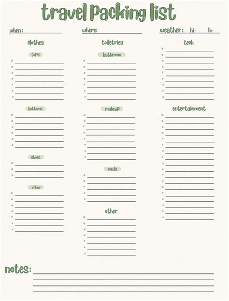 Travel Packing List (green) - Notability Gallery