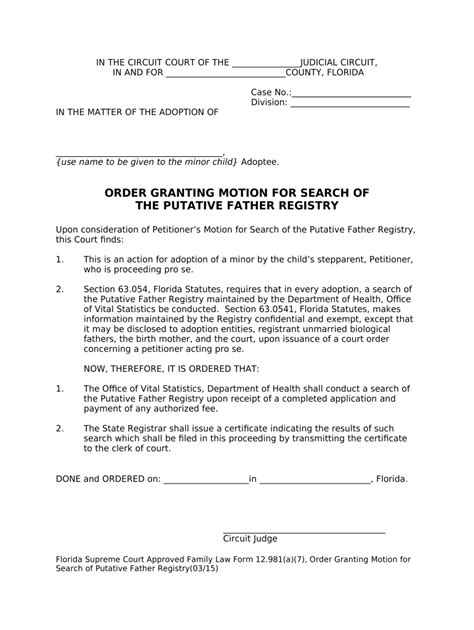 Order Granting Motion for Search of the Putative Father Registry Doc ...