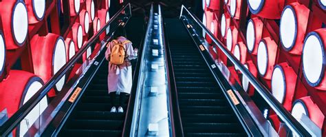 Download wallpaper 2560x1080 escalator, interior, lights, man, steps ...