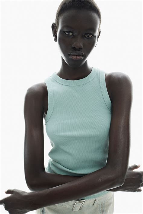 Ribbed vest top - Light turquoise - Ladies | H&M IN