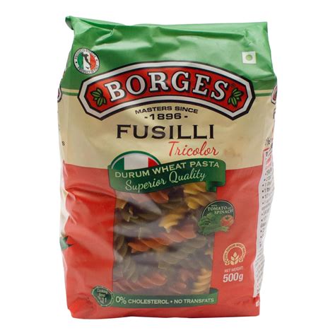 Borges Fusilli Tricolor Pasta - 500 gm| 100% Durum Wheat | Imported ...