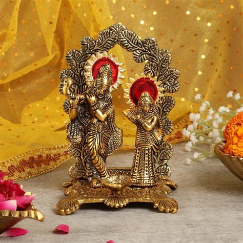 Radha Krishna Ji Metal Showpiece With Diya — IKIRU