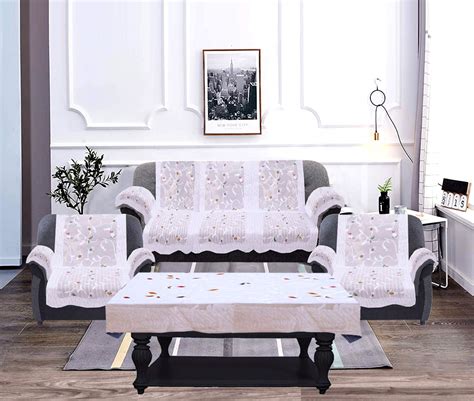 Kuber Industries Leaf Design Cotton 5 Seater Sofa Cover with 6 Pieces ...