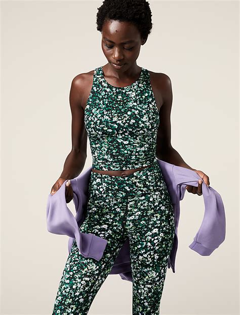 Buy Printed High Neck Padded Yoga Crop Top at Marks & Spencer