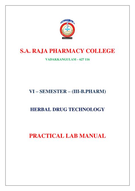 HDT - HDT practical manual - S. RAJA PHARMACY COLLEGE VADAKKANGULAM ...