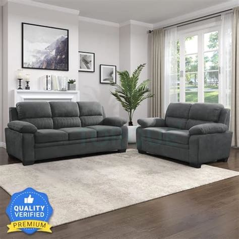 Home Centre Helios Vive Fabric 3+2-Seater Sofa Set - Grey : Amazon.in ...