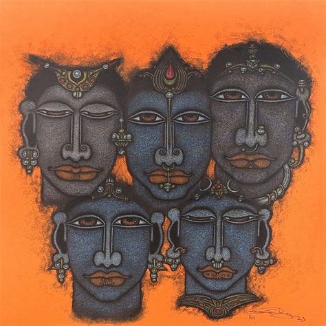 "Realm IX": Orange Figurative painting by M Raja | ArtZolo.com
