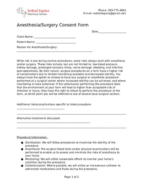 Authorization for Anesthesia and Surgery Doc Template | pdfFiller