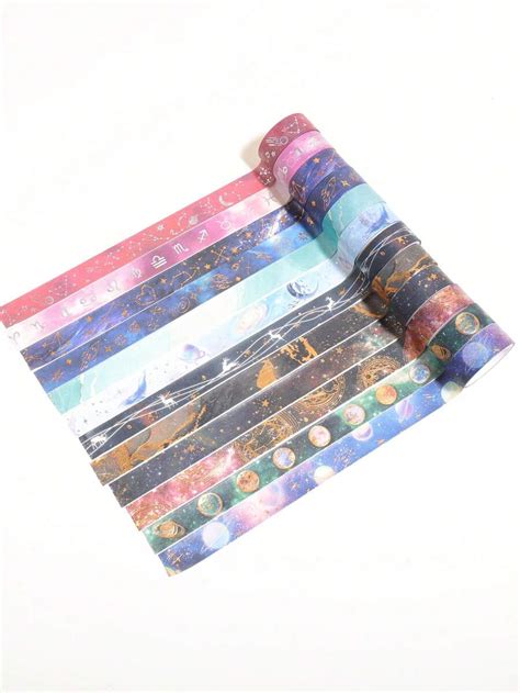 12 Rolls Of Starry Sky Pattern Washi Tape, Creative Patterns Have Stars ...